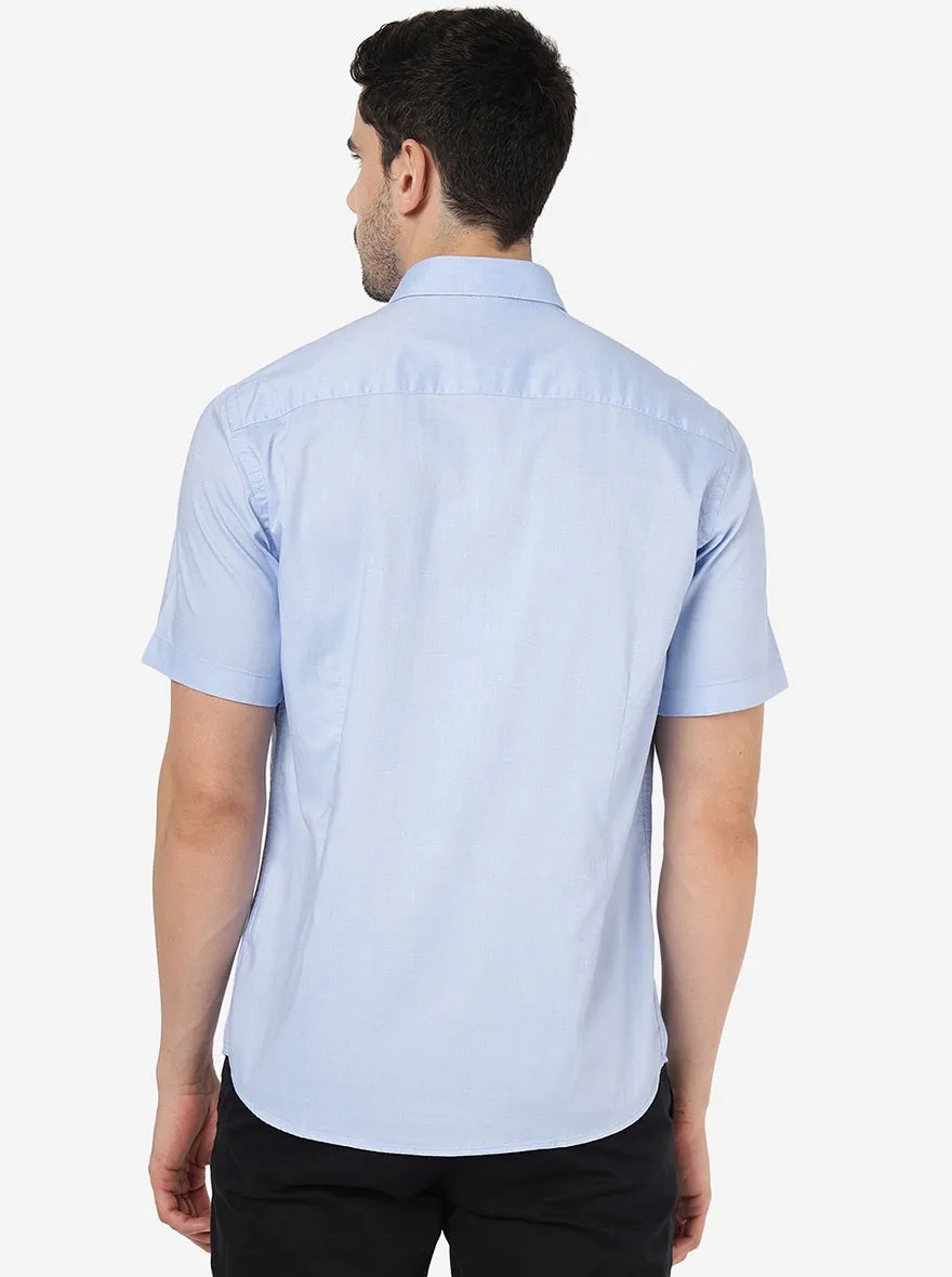 Light Blue Solid Slim Fit Semi Casual Shirt | JadeBlue