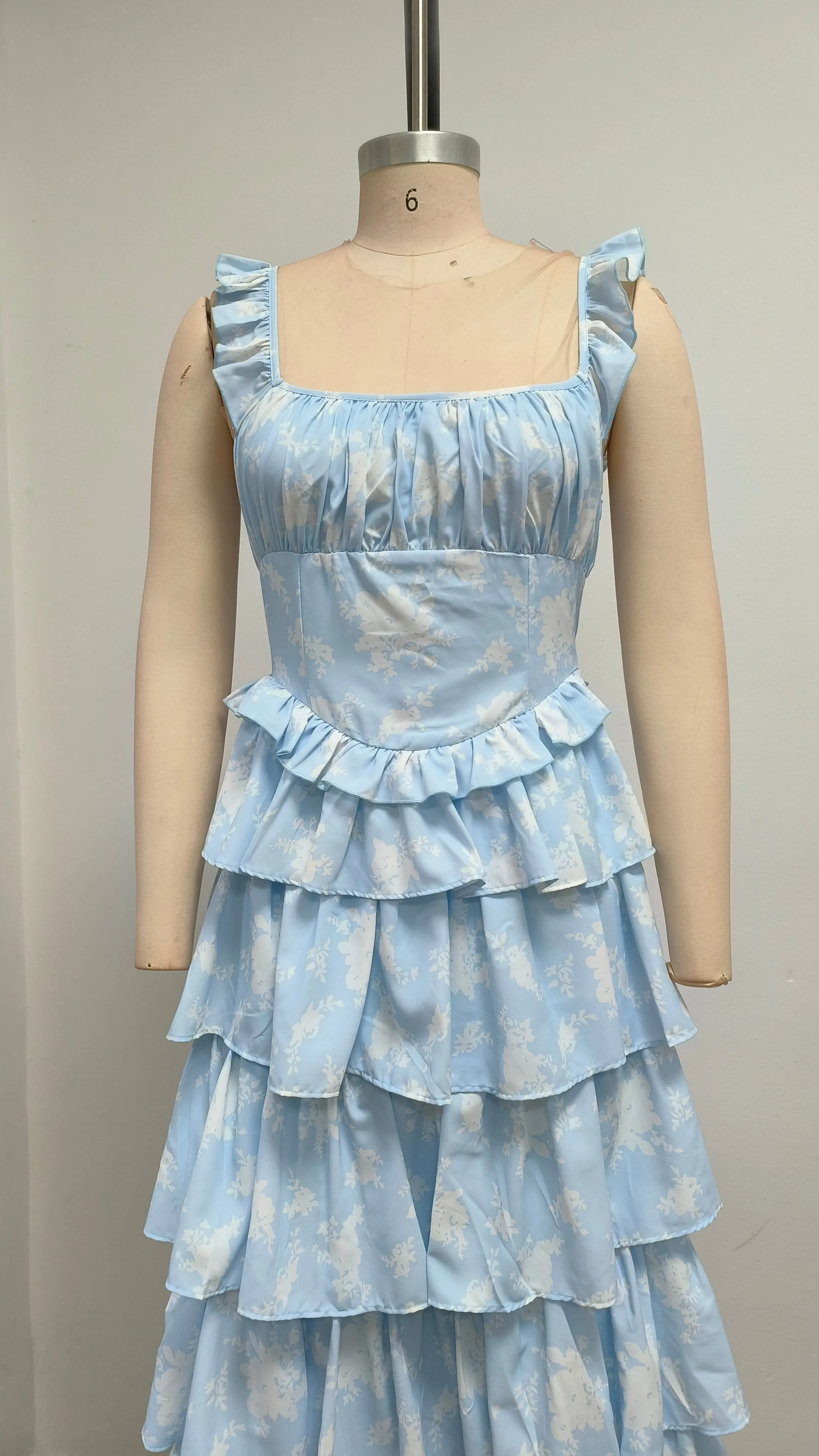 Light blue suspender cake maxi dress