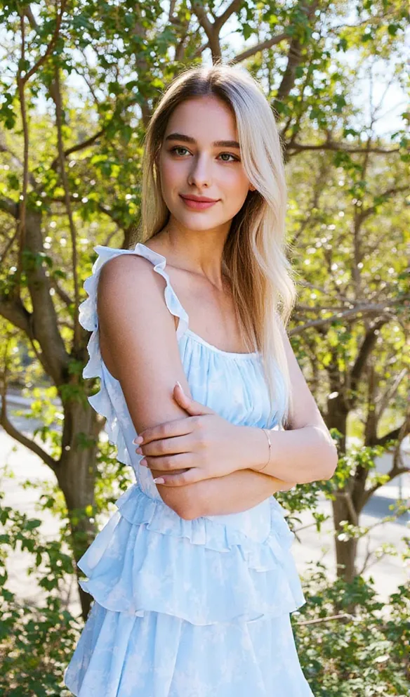 Light blue suspender cake maxi dress