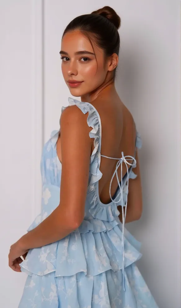 Light blue suspender cake maxi dress