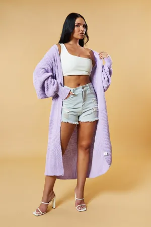 Lilac Longline Knit  Maxi Cardigan - Ema