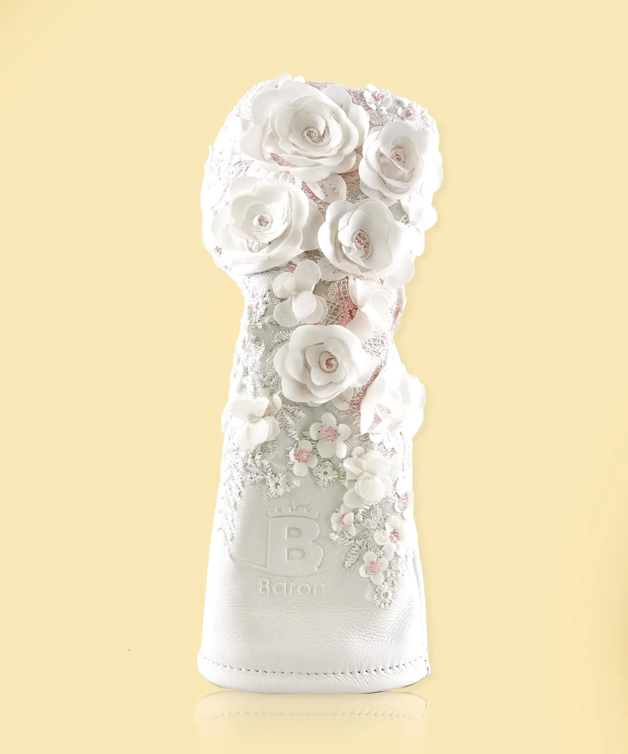 [Limited Edition] Baron Golf Flower Driver, Wood, Utility Cover made by Finest Calf Leather [Hand-made] - White