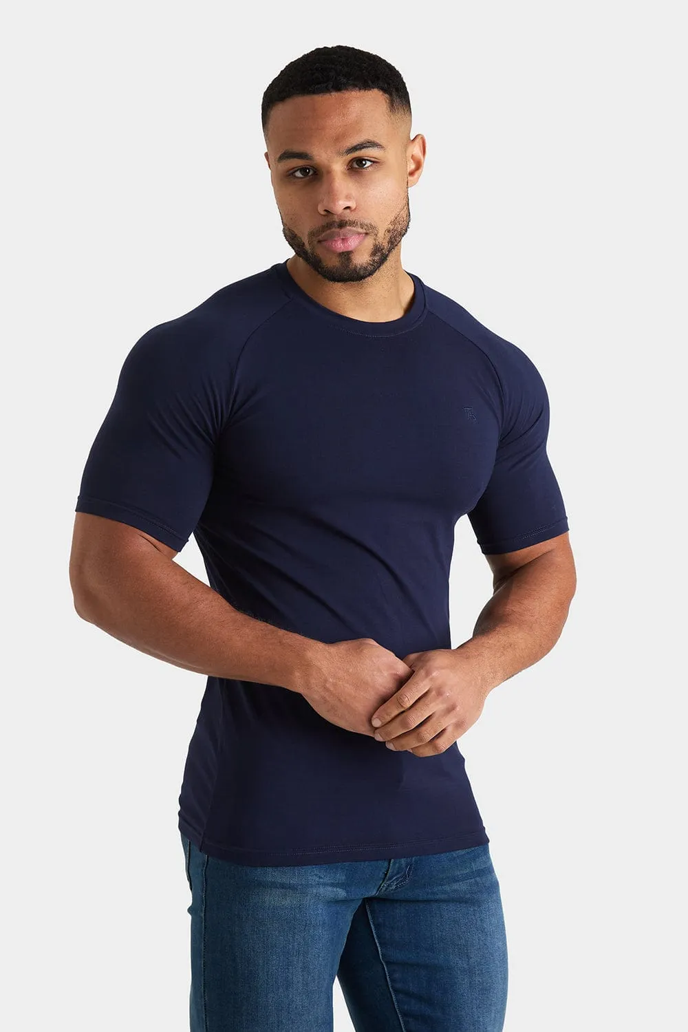 Longer Sleeve Muscle Fit T-Shirt in True Navy