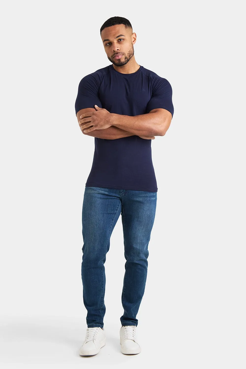 Longer Sleeve Muscle Fit T-Shirt in True Navy