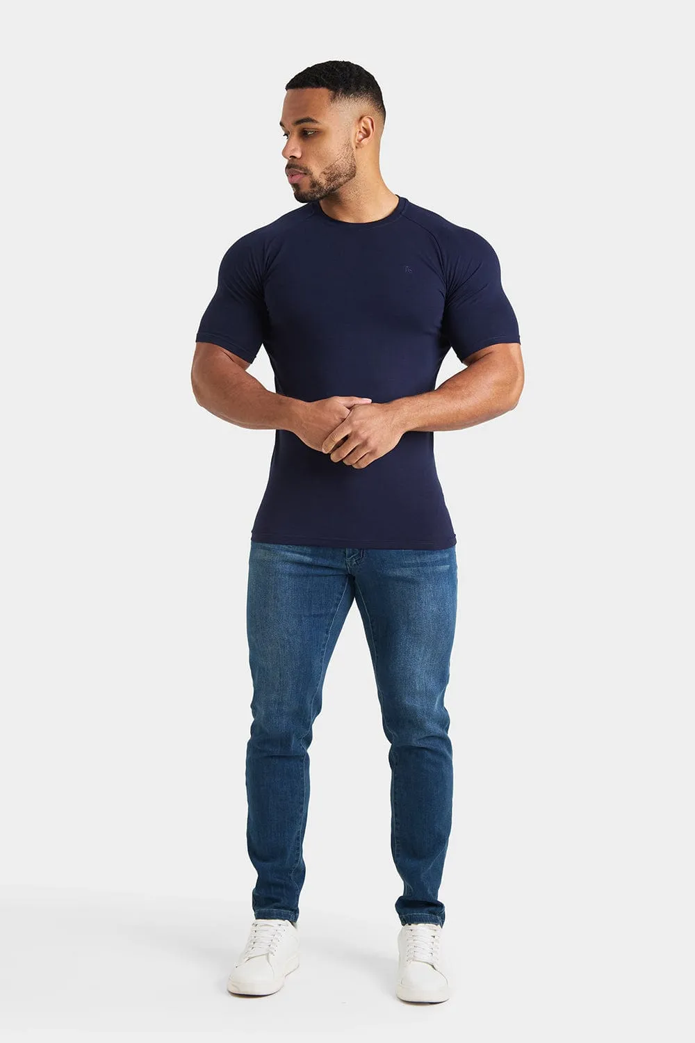 Longer Sleeve Muscle Fit T-Shirt in True Navy
