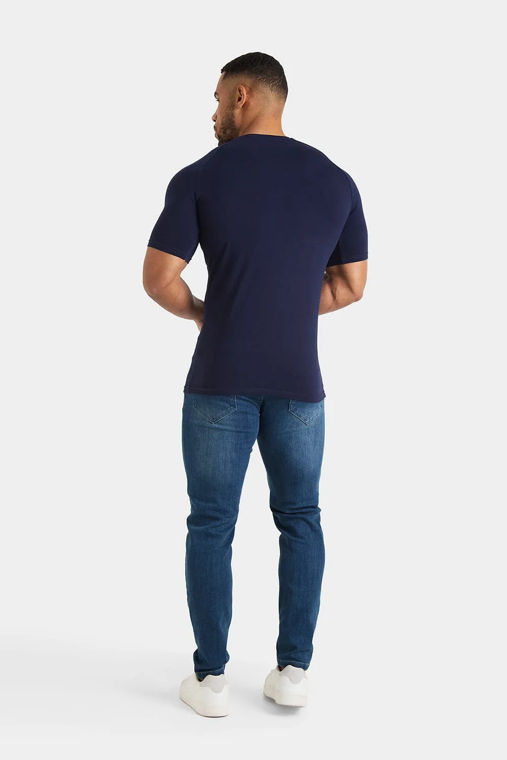 Longer Sleeve Muscle Fit T-Shirt in True Navy