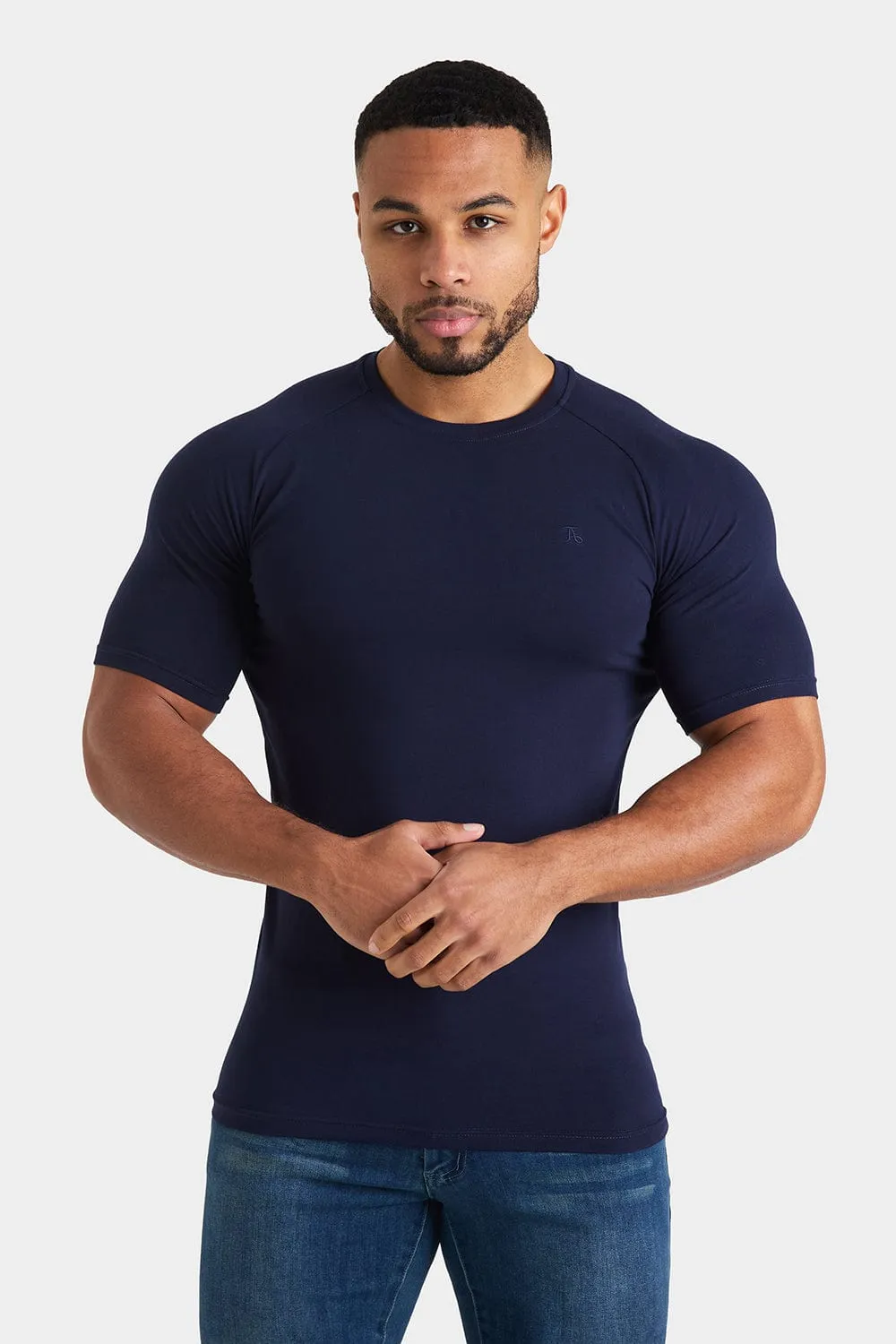 Longer Sleeve Muscle Fit T-Shirt in True Navy