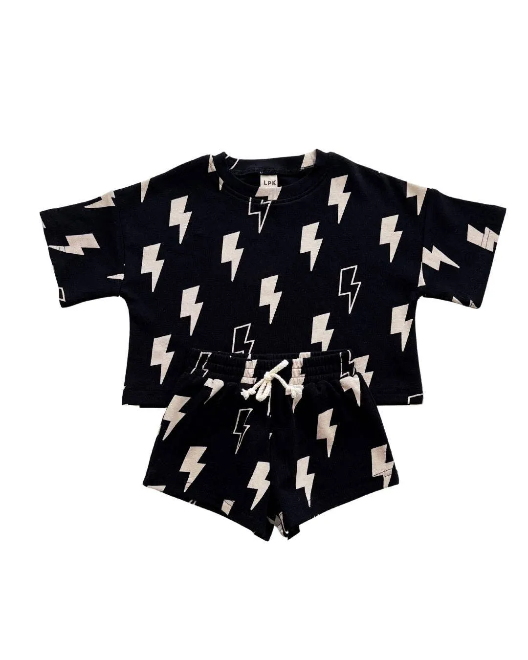 Lucky Panda Kids - Shorts Set | Black Bolts: 3T
