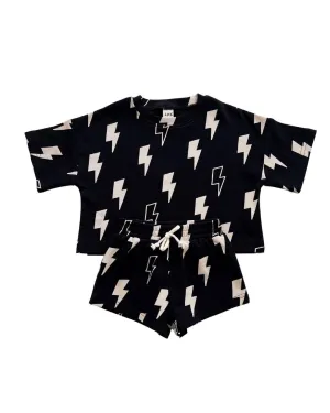 Lucky Panda Kids - Shorts Set | Black Bolts: 3T