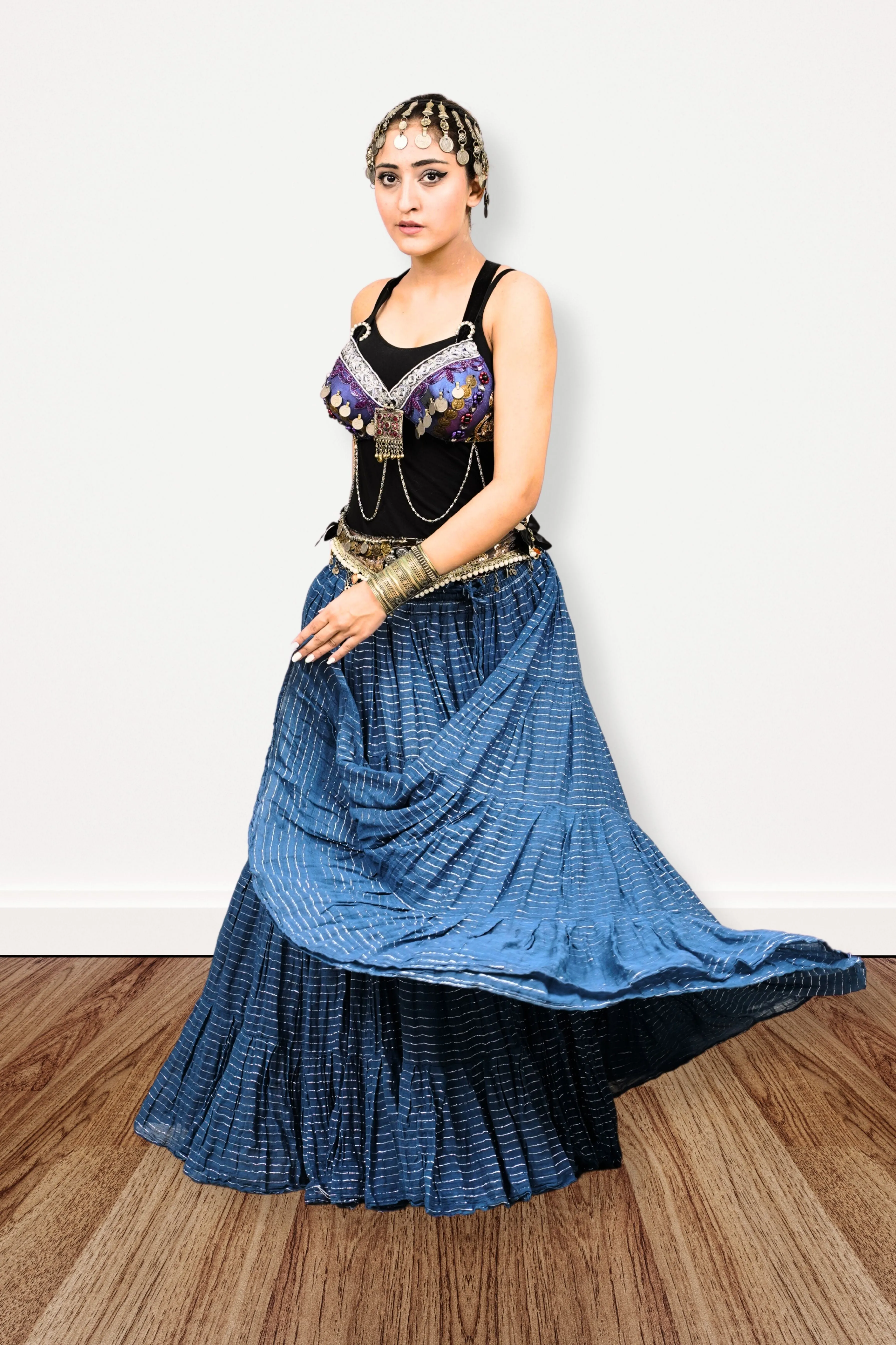Lurex solid Skirt blue