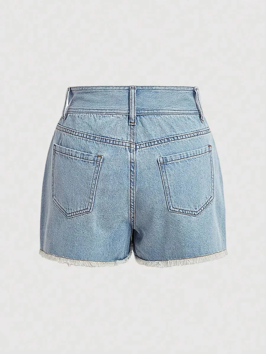 Maddalena Denim Shorts Women Pleated Skirt Style in Blue
