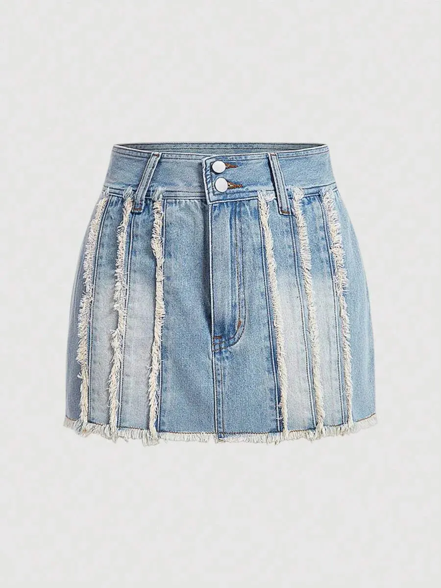 Maddalena Denim Shorts Women Pleated Skirt Style in Blue