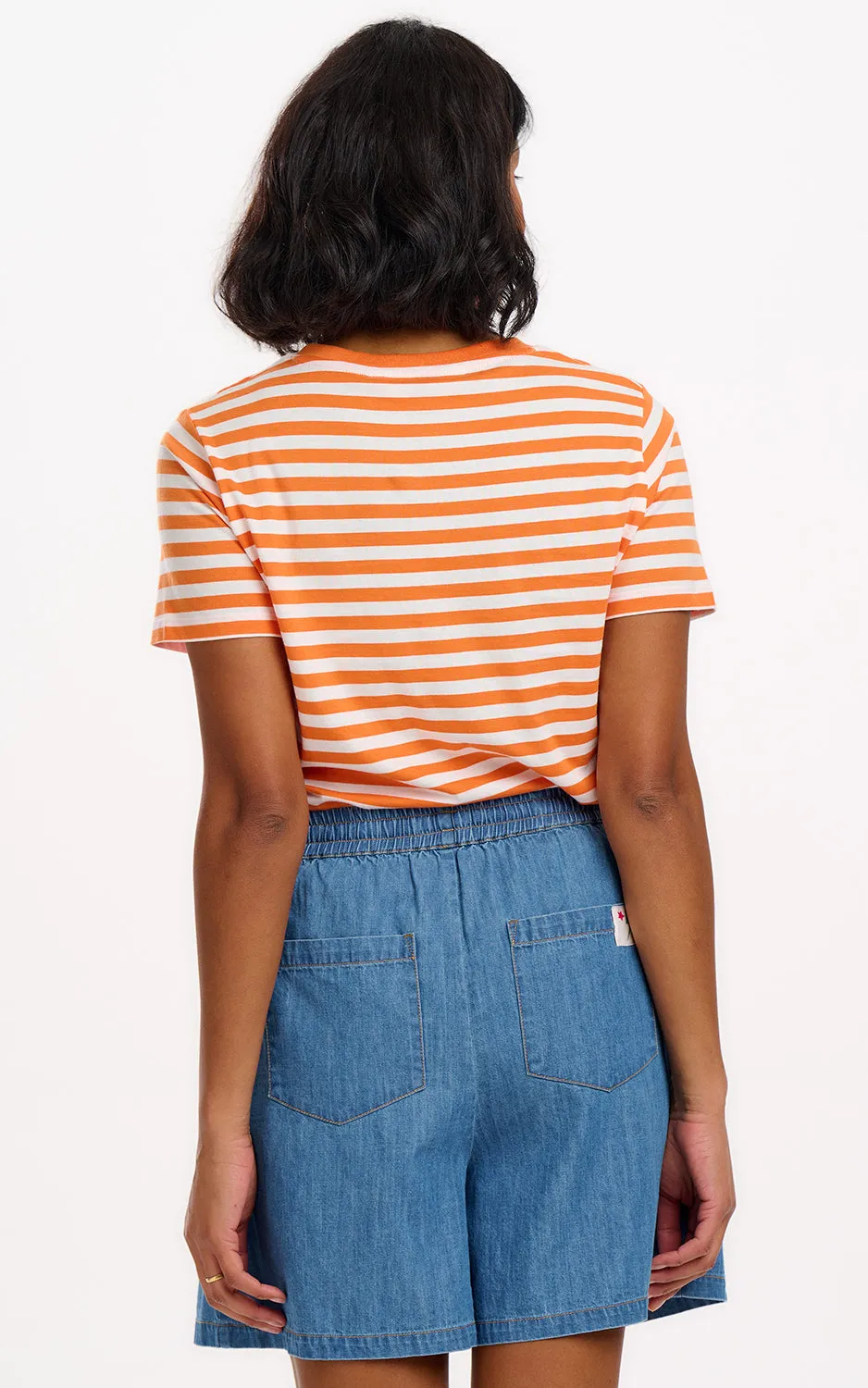Maggie T-shirt Off-White Orange Stripy Parrot