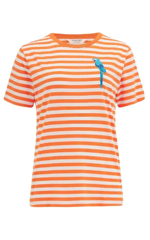 Maggie T-shirt Off-White Orange Stripy Parrot