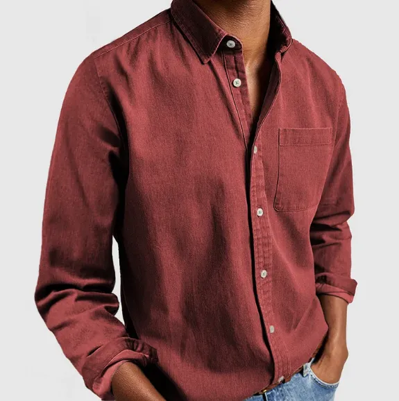 Marlver | Mens Denim Shirt Long Sleeve in Black, Grey or Indigo Casual Smart Cotton Style