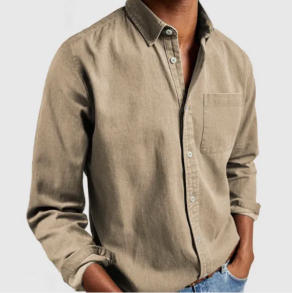 Marlver | Mens Denim Shirt Long Sleeve in Black, Grey or Indigo Casual Smart Cotton Style