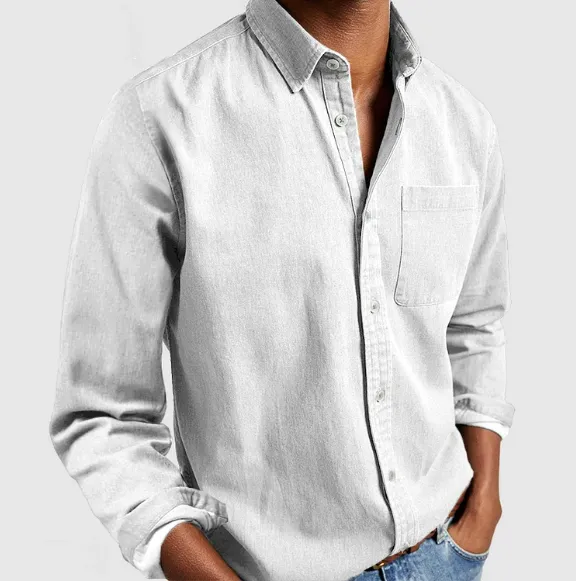 Marlver | Mens Denim Shirt Long Sleeve in Black, Grey or Indigo Casual Smart Cotton Style