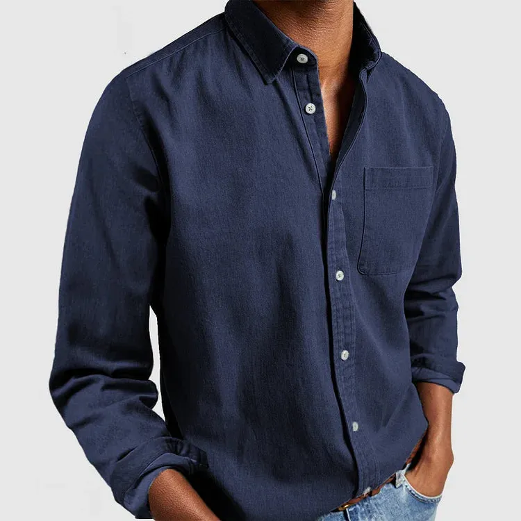 Marlver | Mens Denim Shirt Long Sleeve in Black, Grey or Indigo Casual Smart Cotton Style