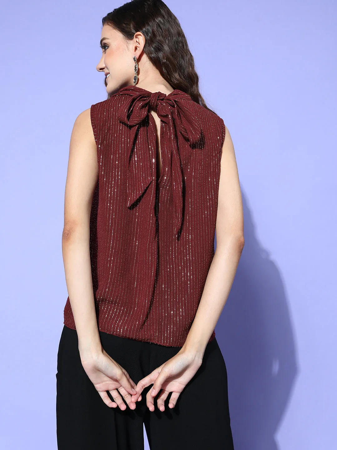 Maroon Lurex Tie Up Top