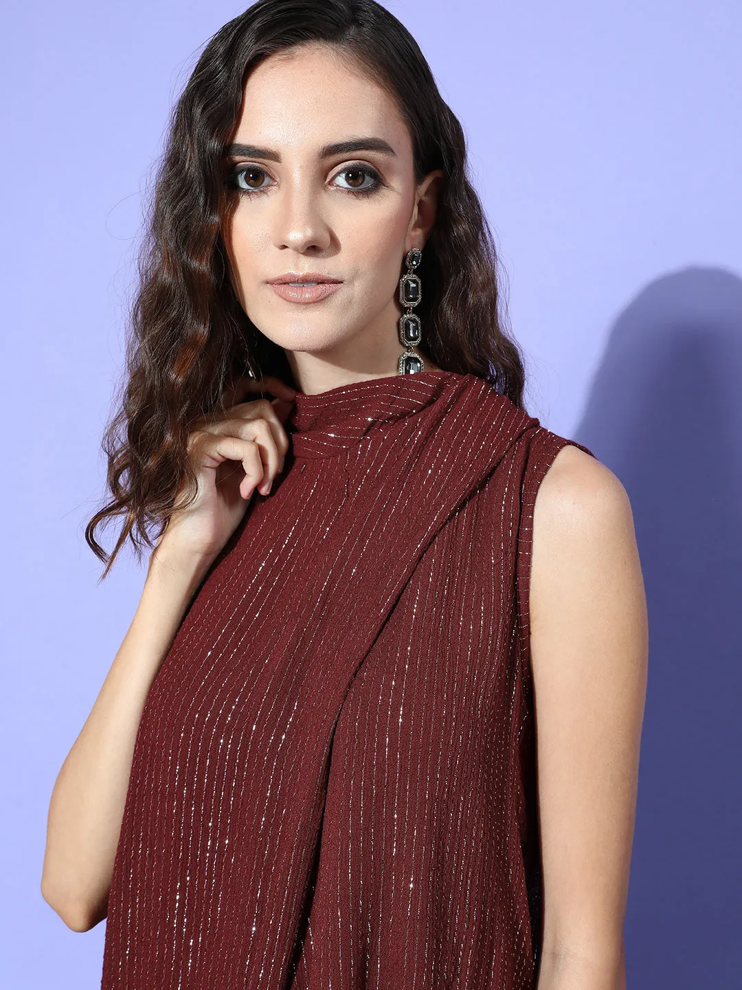 Maroon Lurex Tie Up Top