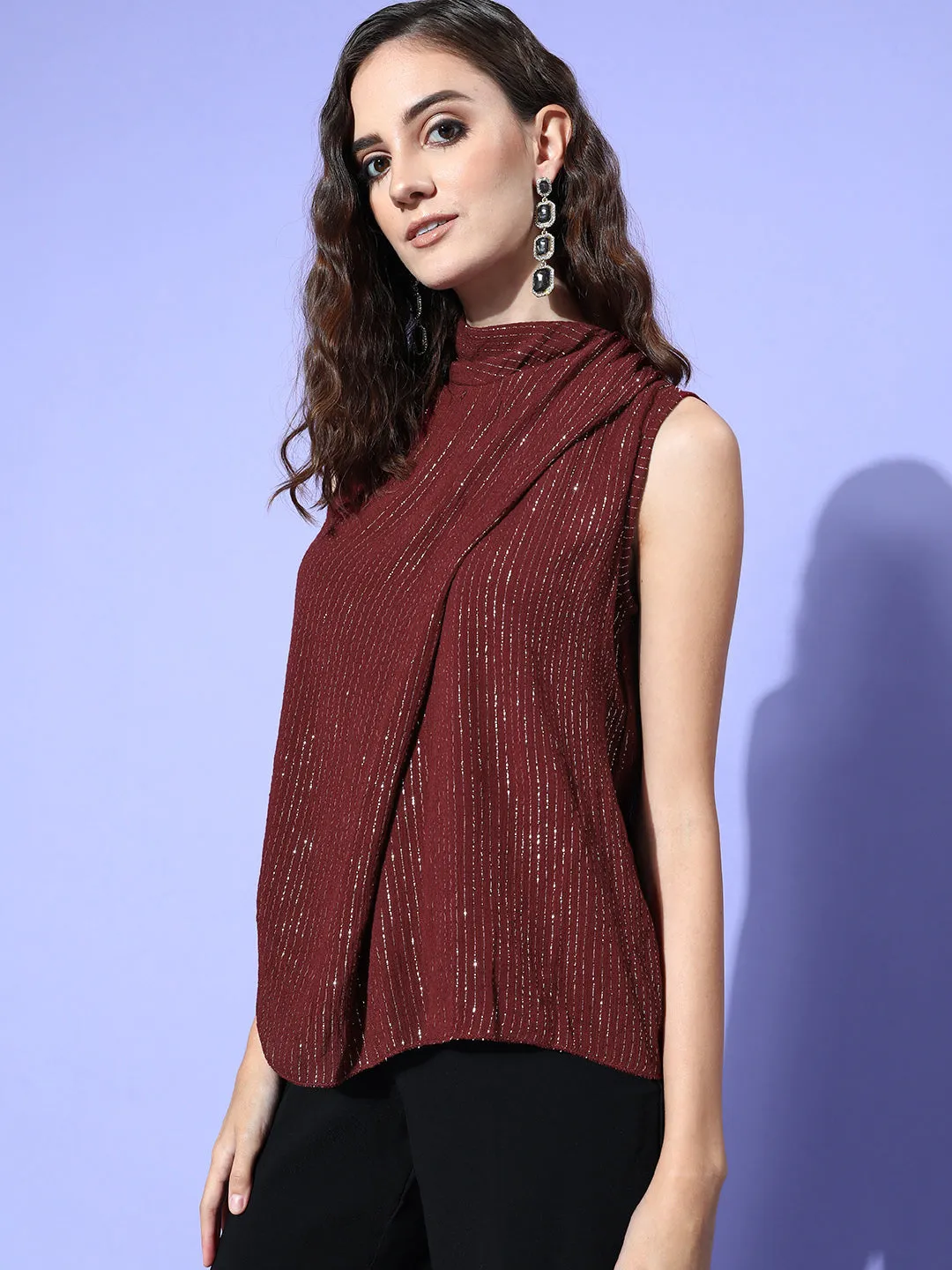 Maroon Lurex Tie Up Top
