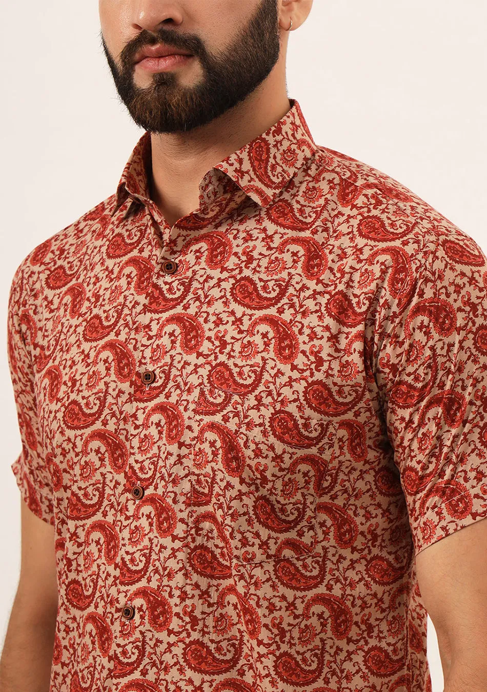 Maroon Paisley Print Pure Cotton Regular Fit Casual Shirt