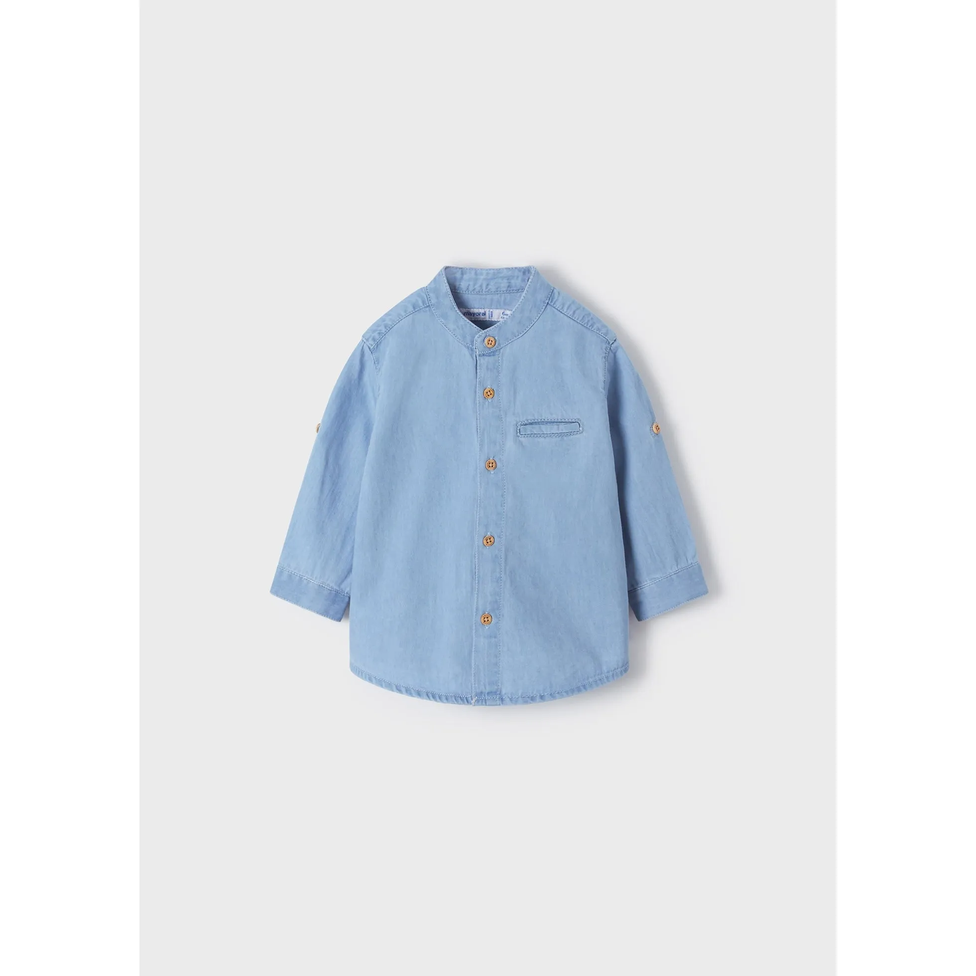 Mayoral Baby Boy Mandarin Collar Denim Shirt - Bleach
