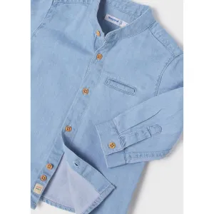 Mayoral Baby Boy Mandarin Collar Denim Shirt - Bleach