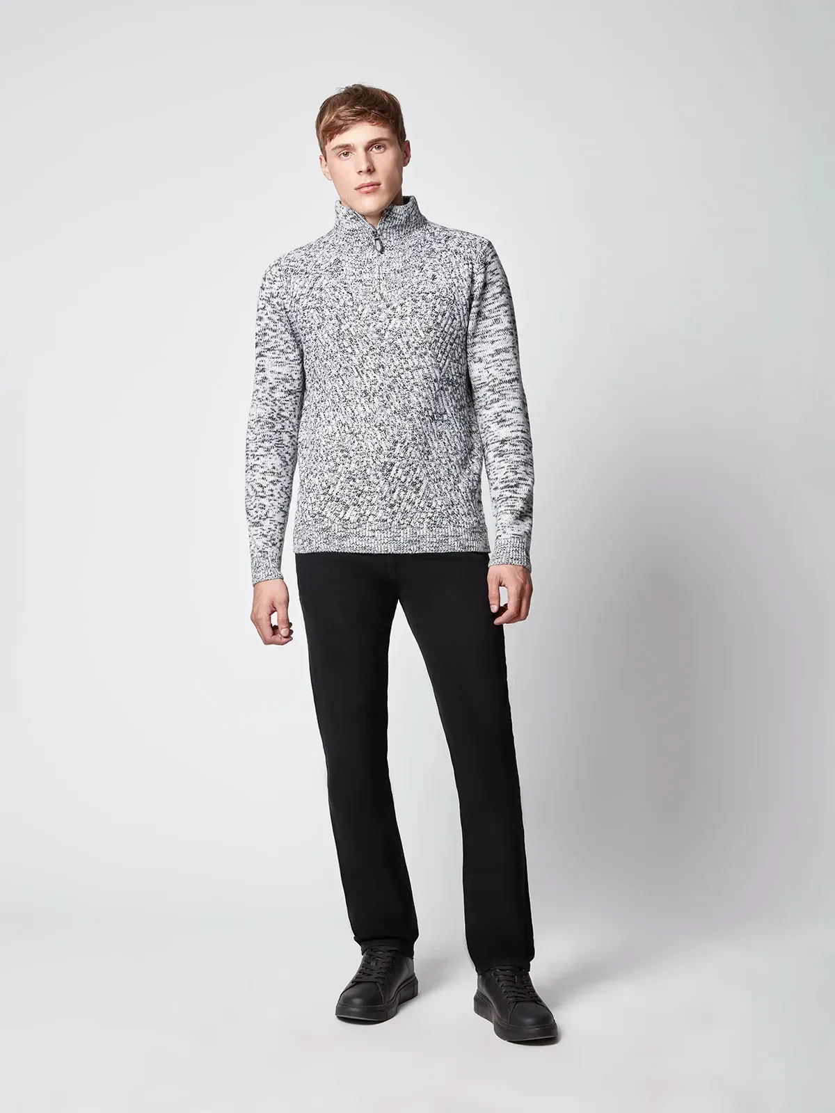 Men's Cable Knit Mock Neck Sweater