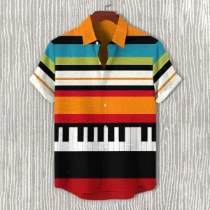 Men's Colorful Music Piano Color Block Art Print Casual Shirt 2411012429