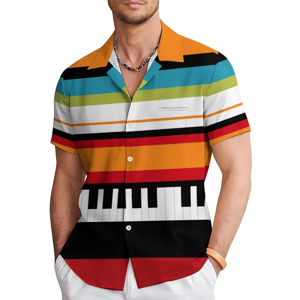 Men's Colorful Music Piano Color Block Art Print Casual Shirt 2411012429