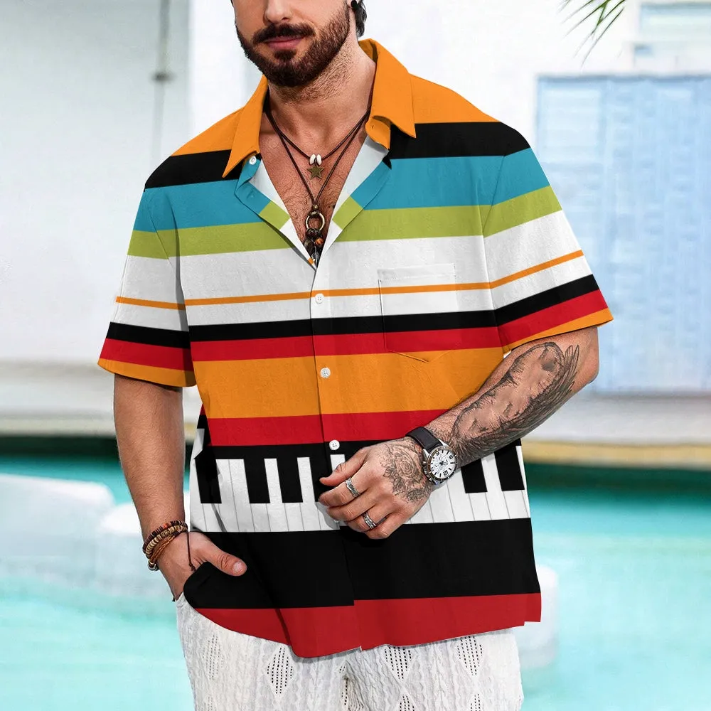 Men's Colorful Music Piano Color Block Art Print Casual Shirt 2411012429