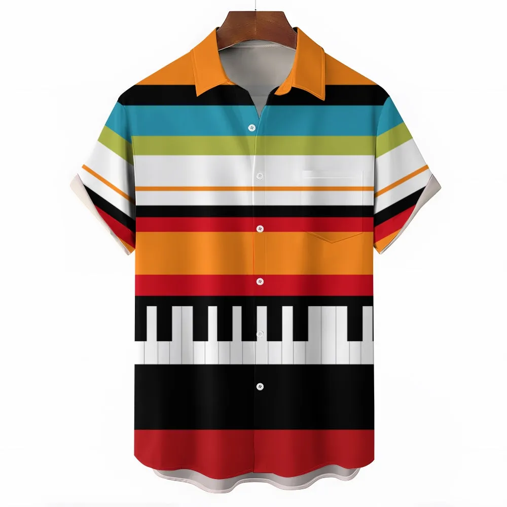 Men's Colorful Music Piano Color Block Art Print Casual Shirt 2411012429