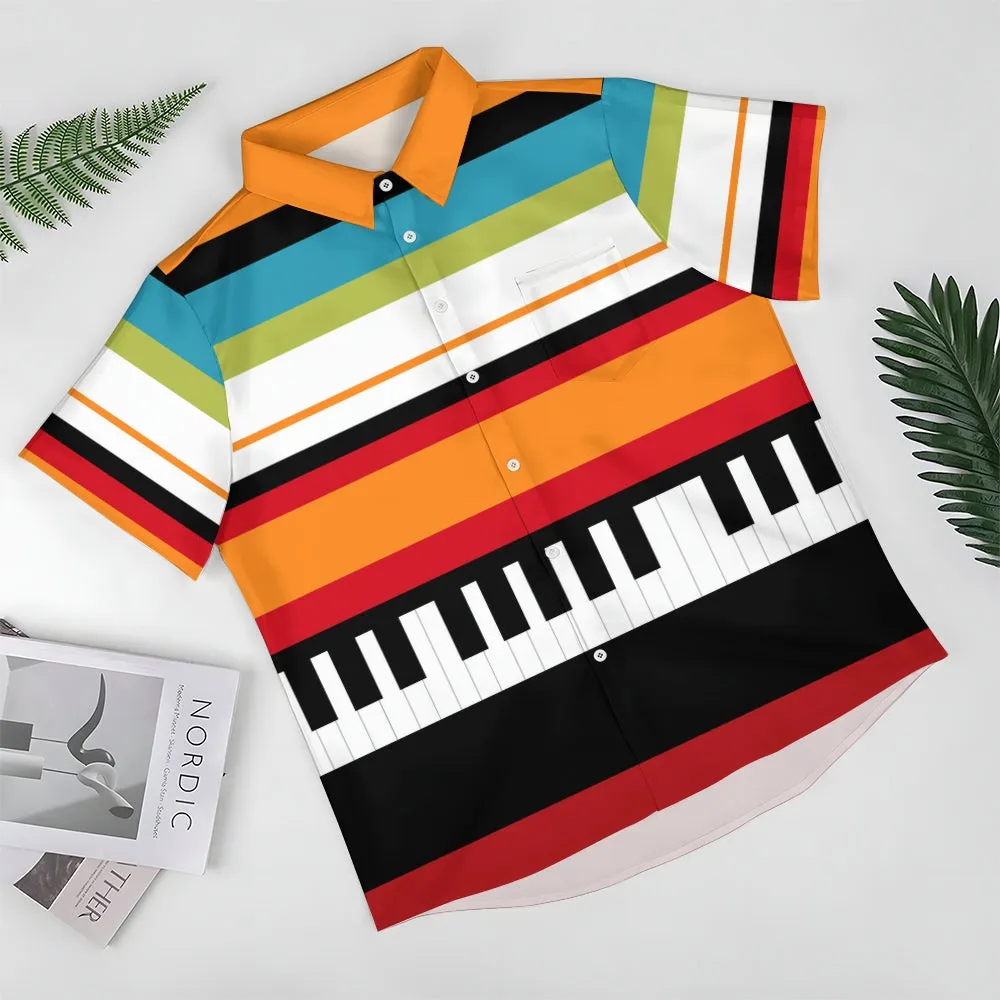 Men's Colorful Music Piano Color Block Art Print Casual Shirt 2411012429