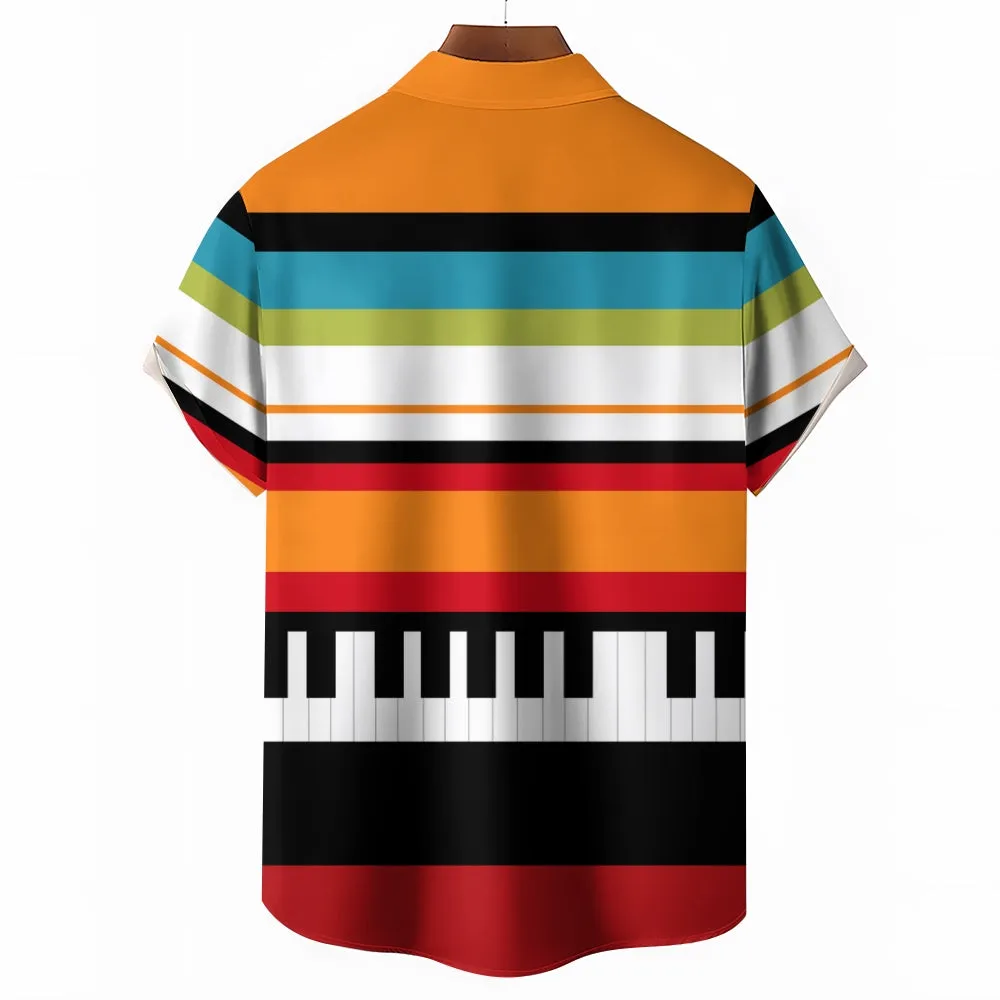 Men's Colorful Music Piano Color Block Art Print Casual Shirt 2411012429