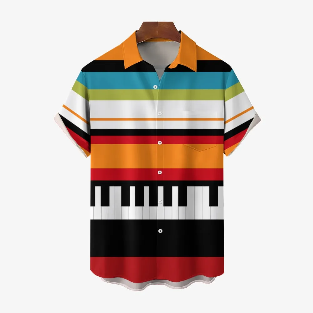 Men's Colorful Music Piano Color Block Art Print Casual Shirt 2411012429