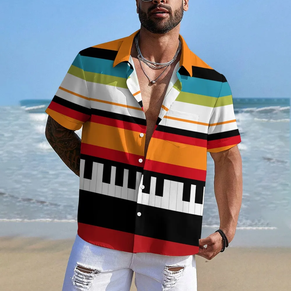 Men's Colorful Music Piano Color Block Art Print Casual Shirt 2411012429