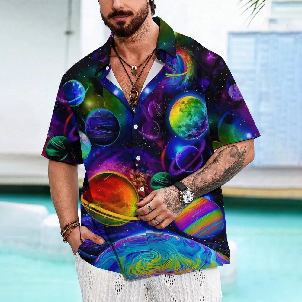 Men's Colorful Planet Casual Short Sleeve Shirt 2311000744