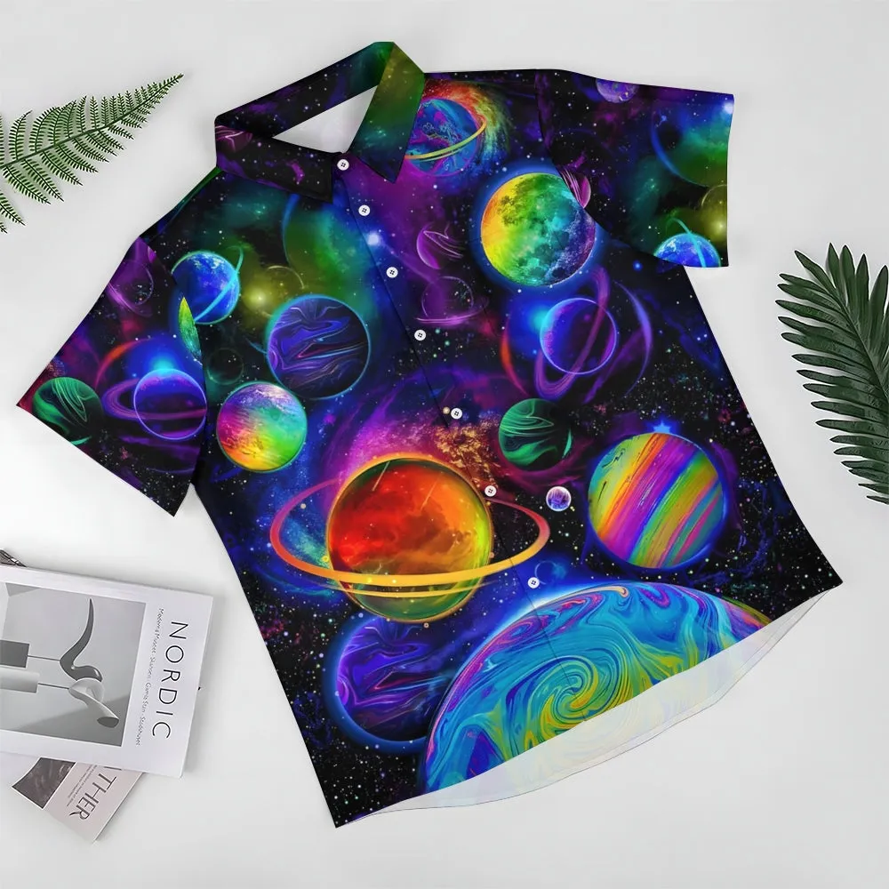 Men's Colorful Planet Casual Short Sleeve Shirt 2311000744