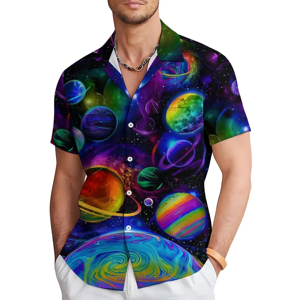 Men's Colorful Planet Casual Short Sleeve Shirt 2311000744