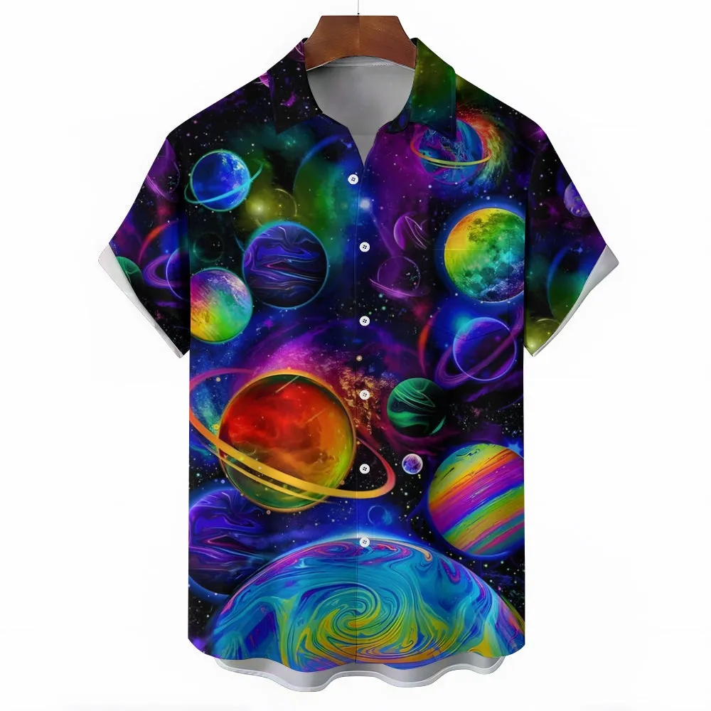 Men's Colorful Planet Casual Short Sleeve Shirt 2311000744