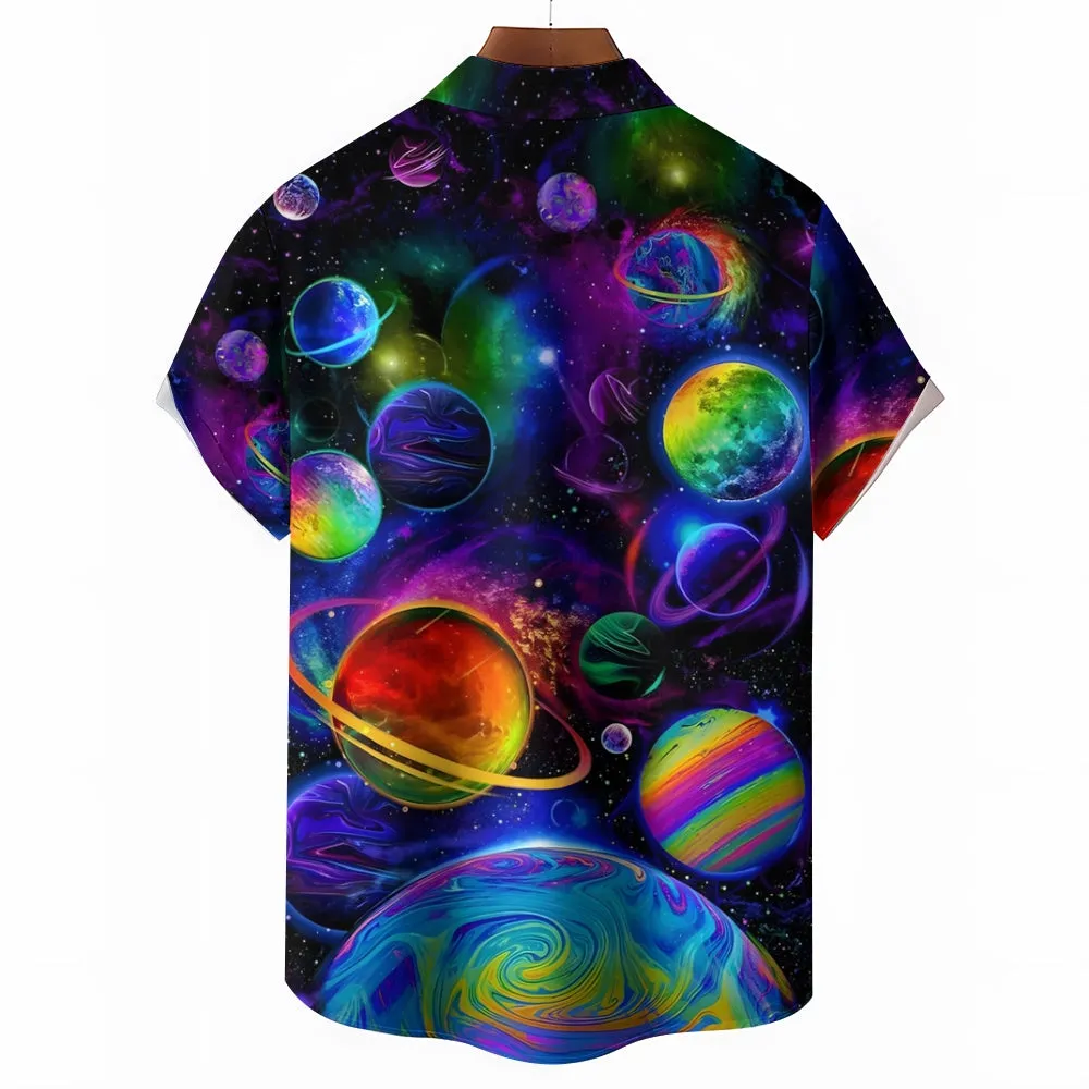 Men's Colorful Planet Casual Short Sleeve Shirt 2311000744