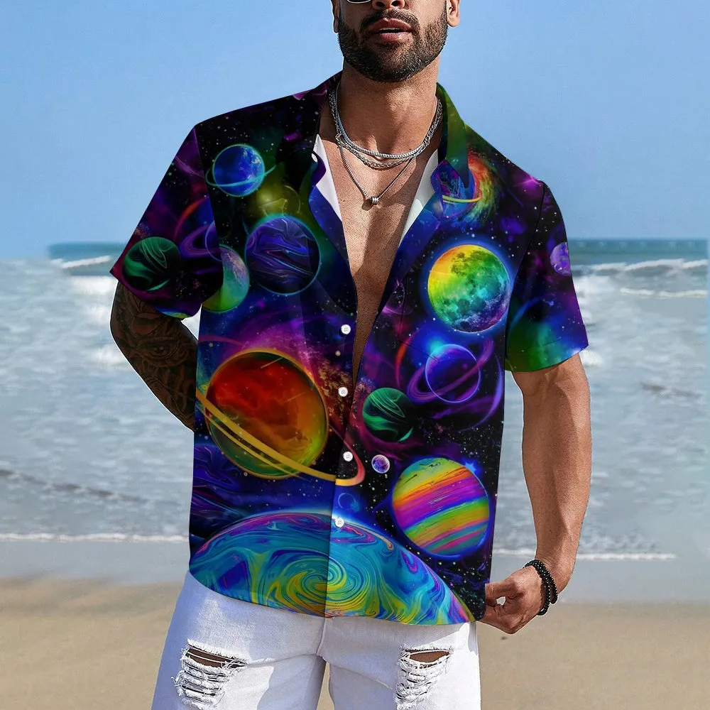Men's Colorful Planet Casual Short Sleeve Shirt 2311000744