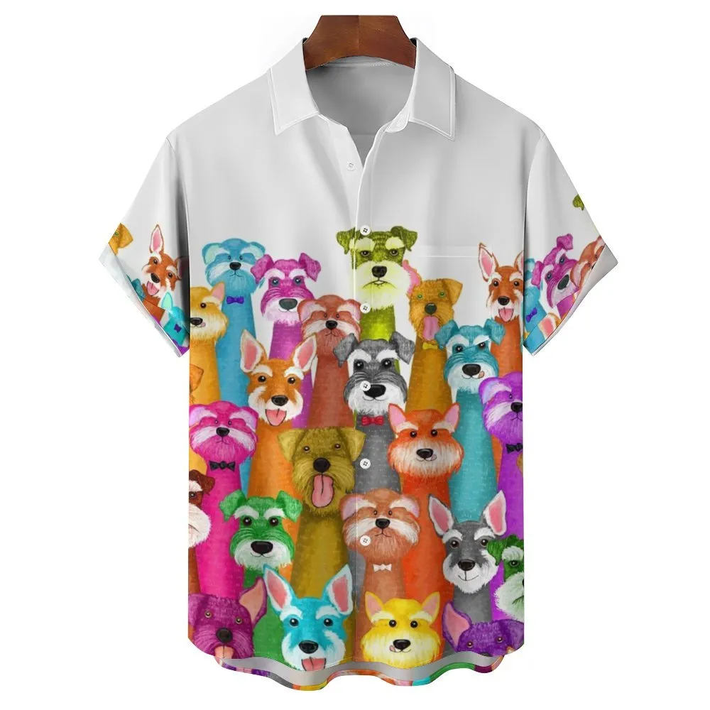 Men's Colorful Puppy Print Casual Short Sleeve Shirt 2310000866