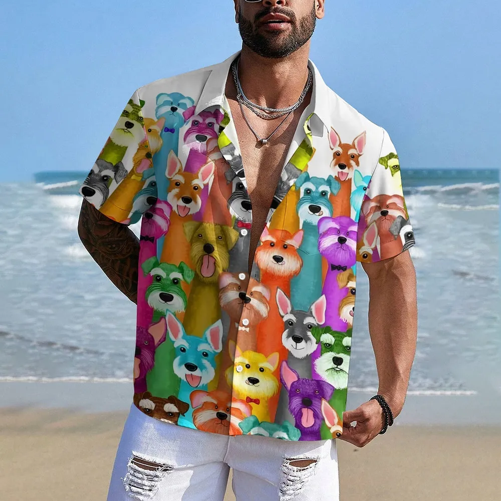 Men's Colorful Puppy Print Casual Short Sleeve Shirt 2310000866