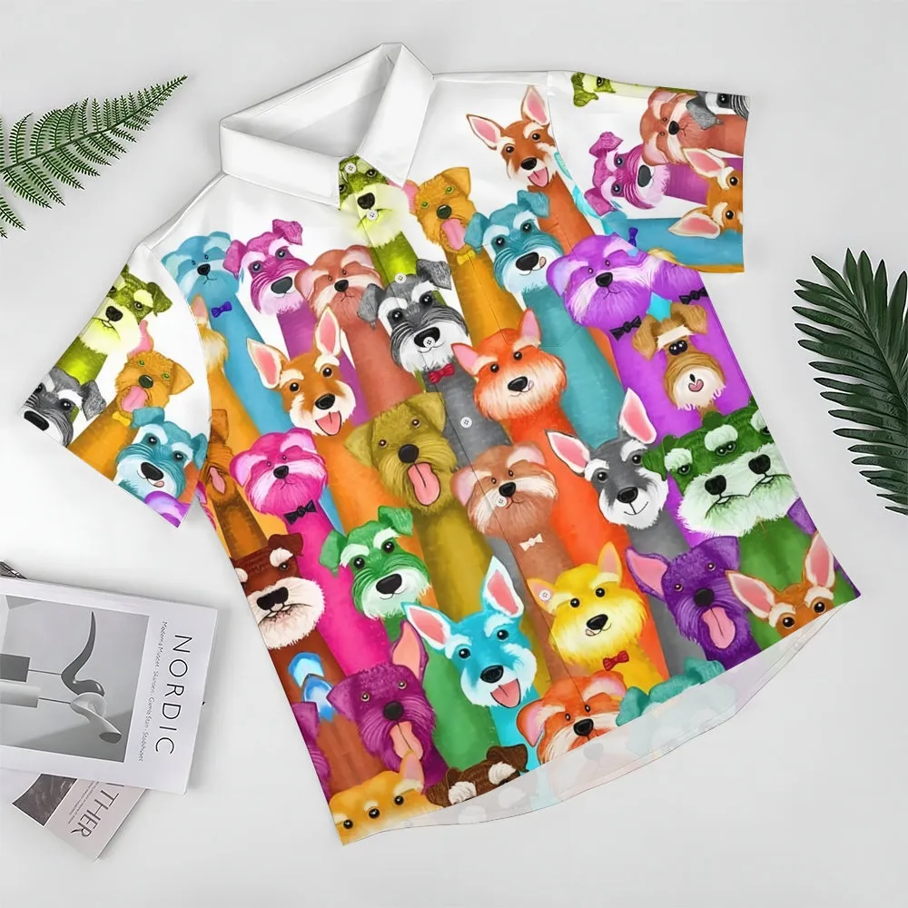 Men's Colorful Puppy Print Casual Short Sleeve Shirt 2310000866