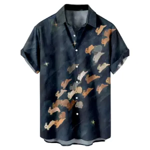Men's cute pet rabbit print short-sleeved shirts