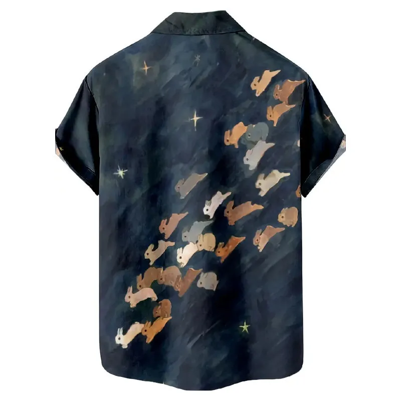 Men's cute pet rabbit print short-sleeved shirts