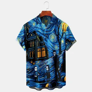 Men's Halloween Horror Funny Lapel Short Sleeve Shirt