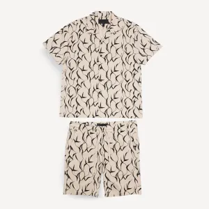 Mens Knit Camp Shirt and Short Set - Oatmeal / Stem
